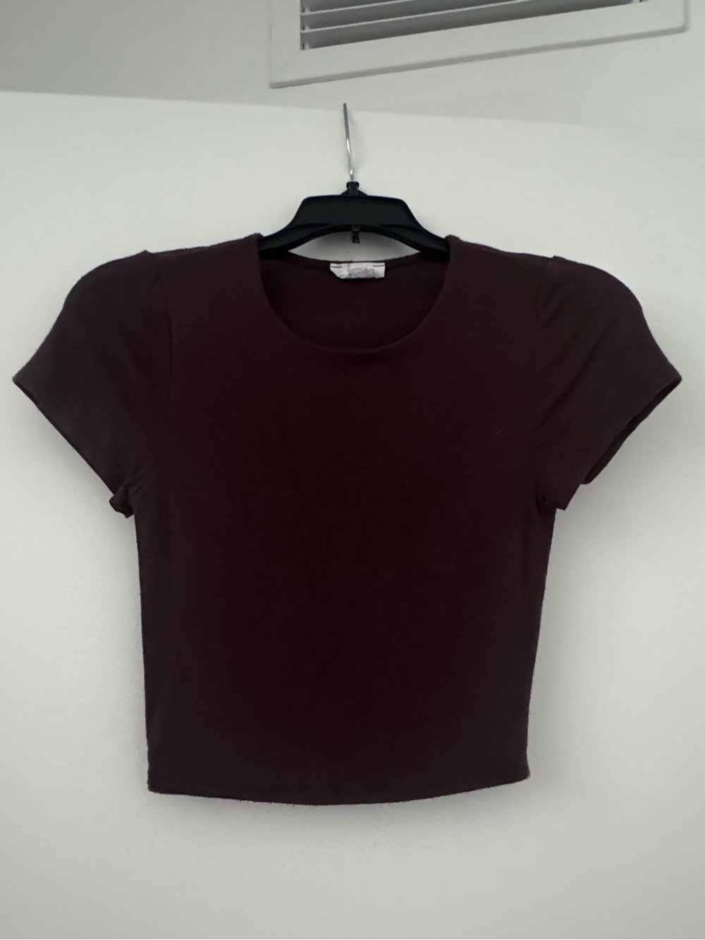 Cropped Short-Sleeve Crewneck Top in Deep Brown